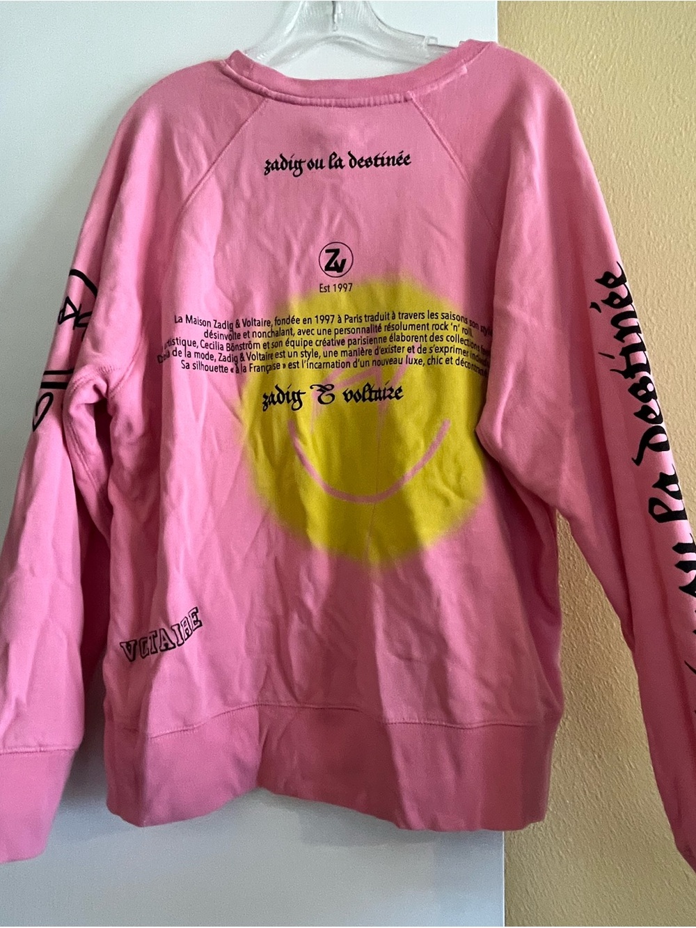 Zadig & Voltaire Pink Crewneck Sweatshirt with Yellow Smiley
